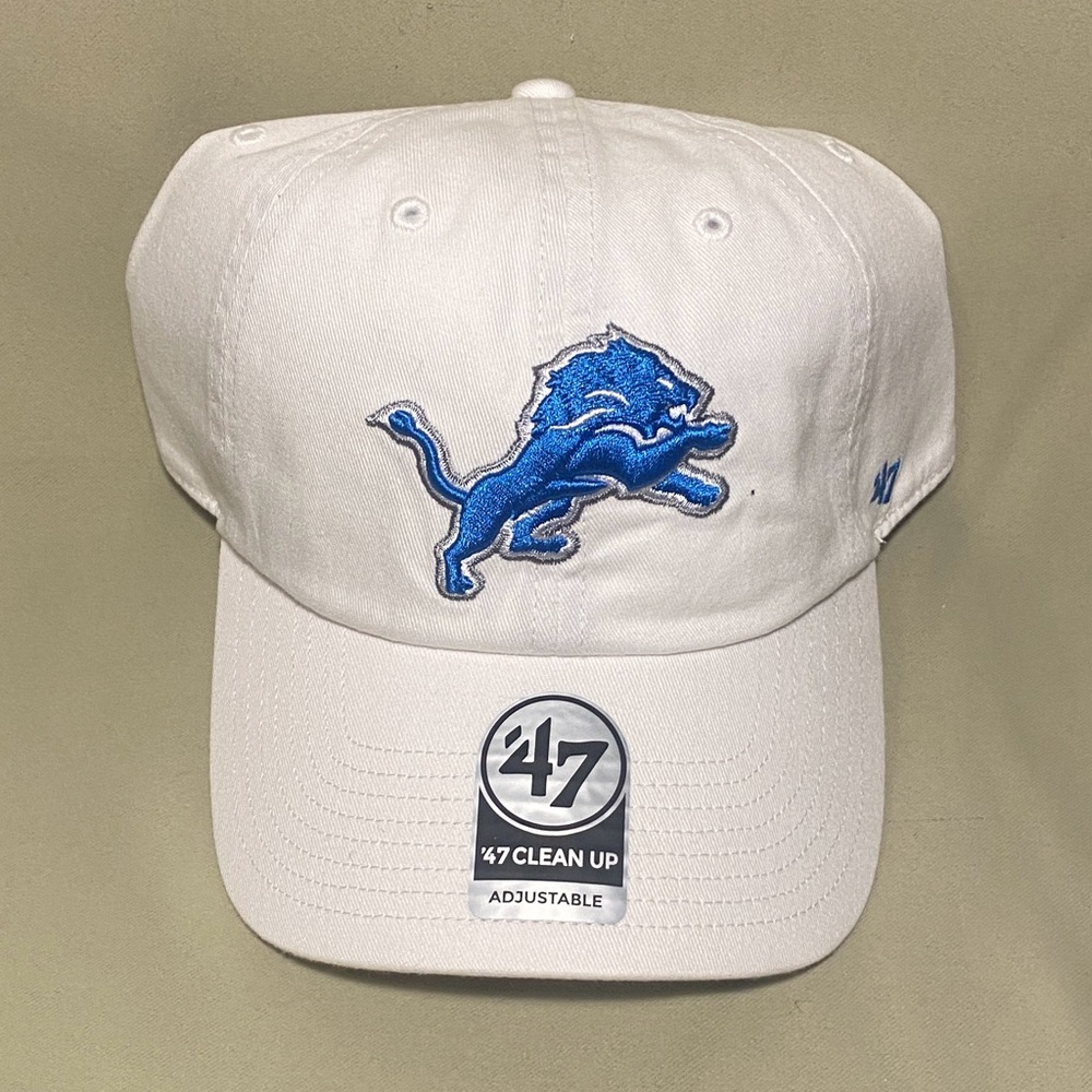Detroit Lions 47 Clean Up OSFA  Adjustable White Cap Team Logo O/S NWT